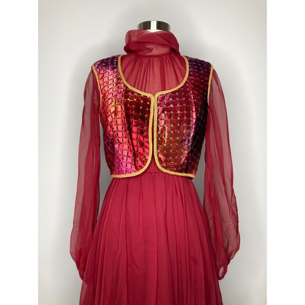 Lillie Rubin Dress Vest Set Vintage Red Long Sleeve Chiffon Hocus Pocus - Picture 16 of 16